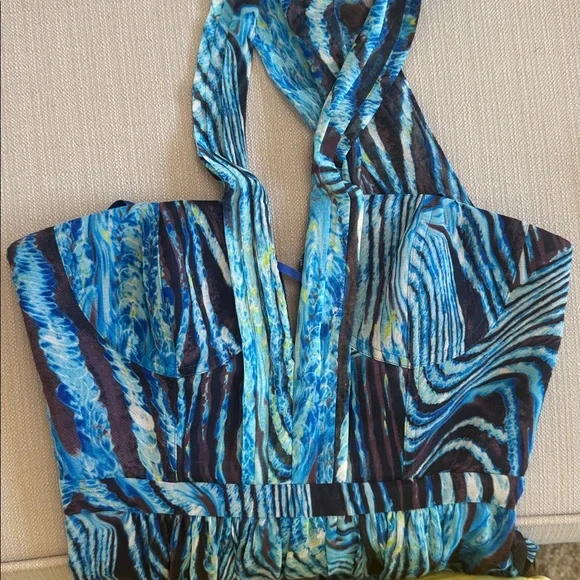 BCBGMaxAzria Blue and Black Swirl Maxi Dress - Picture 3 of 3